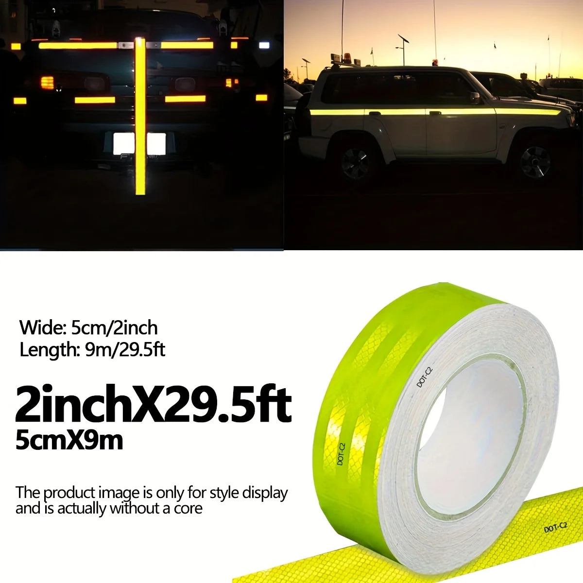 Reflective Tape Outdoor Waterproof DOT-C2 Fade Resistant Fluorescent Green Reflective Tape Strong Adhesive Safety Warning Tape Qme Length9m 5cm