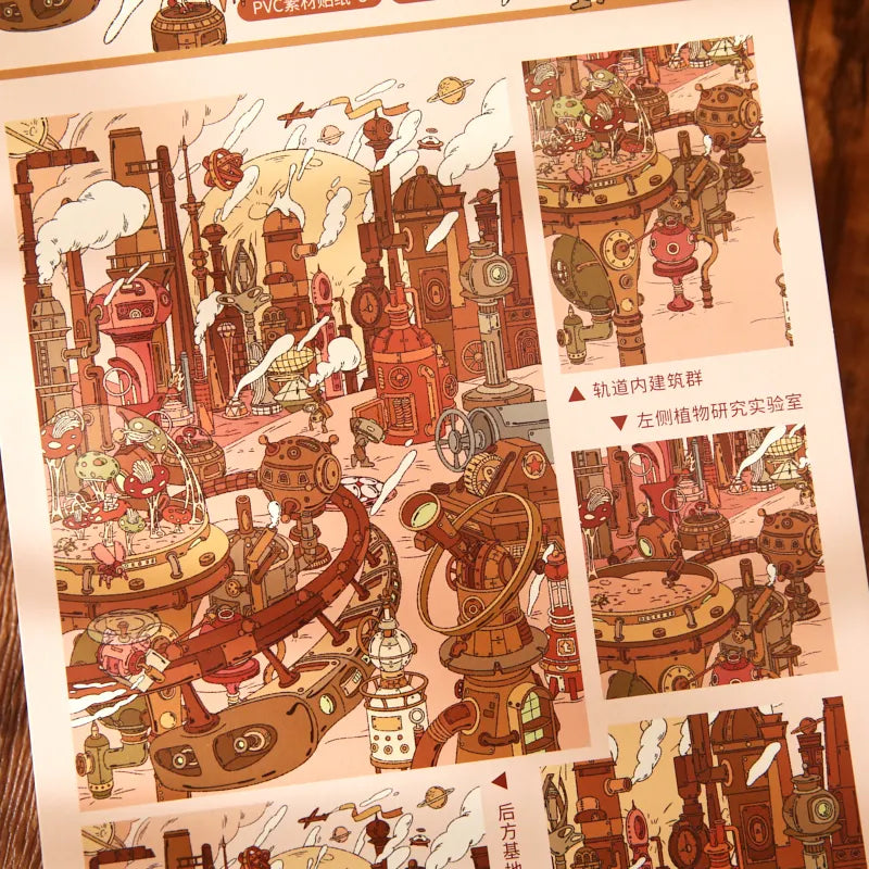 Steampunk Universe Diorama Stickers, Sci-Fi Fantasy Mini Scene Collection, Stress-relief Supplies for DIY Lovers Qme