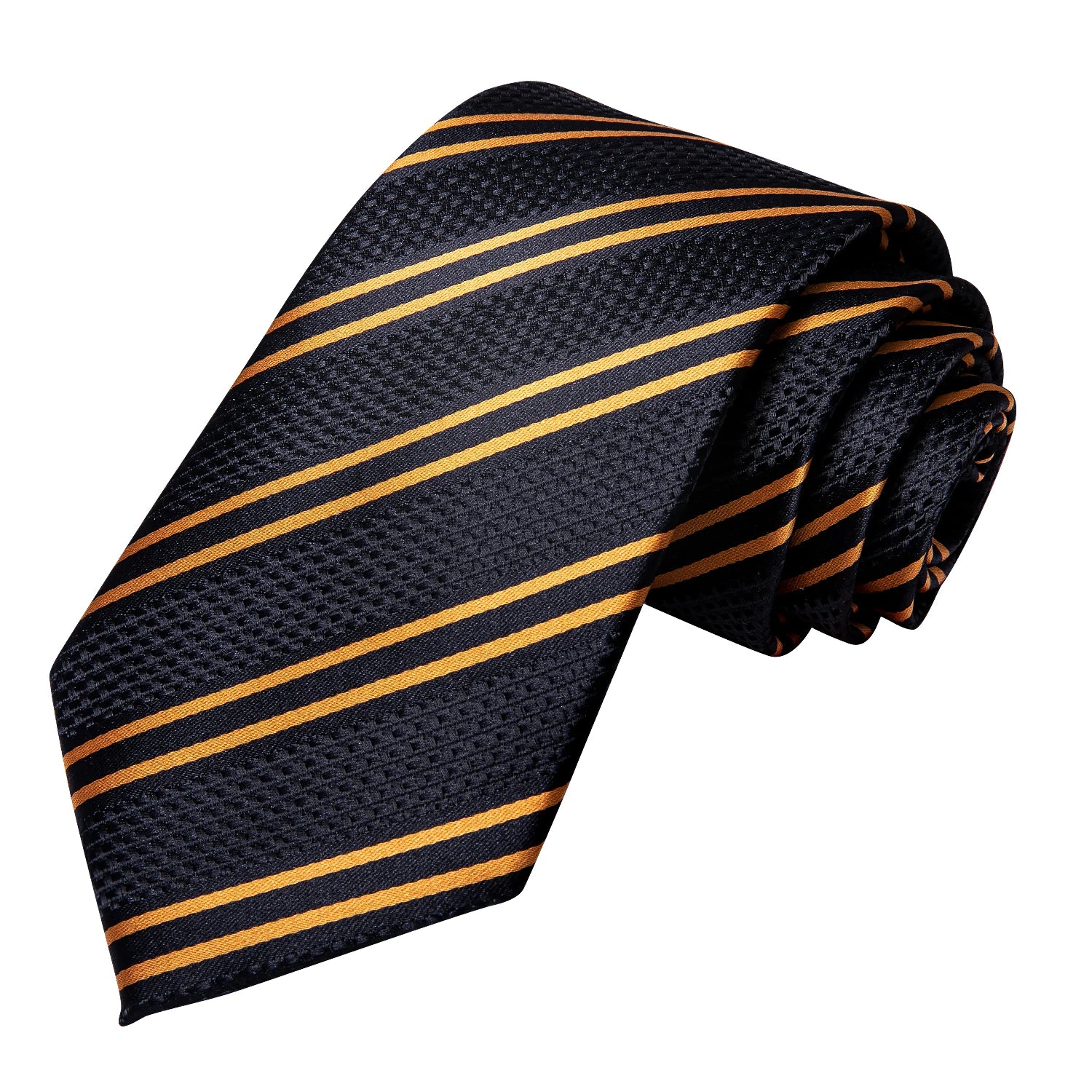 Hi-Tie Luxury Gift Box Golden Striped Pattern Tie Soft Men's Handkerchief Cufflink Set Wedding High Quality Qme