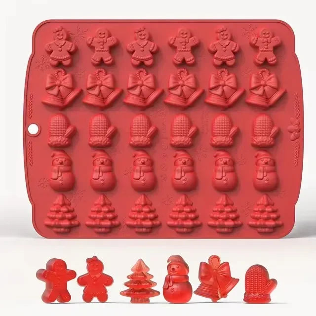 Christmas Silicone Candy Mold Gingerbread Tree Snowman Reusable Food Qme Style A - Red