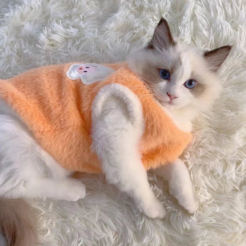 Breathable Cat Clothing Thickened Wear Resistant Pet Vest Faux Rabbit Qme