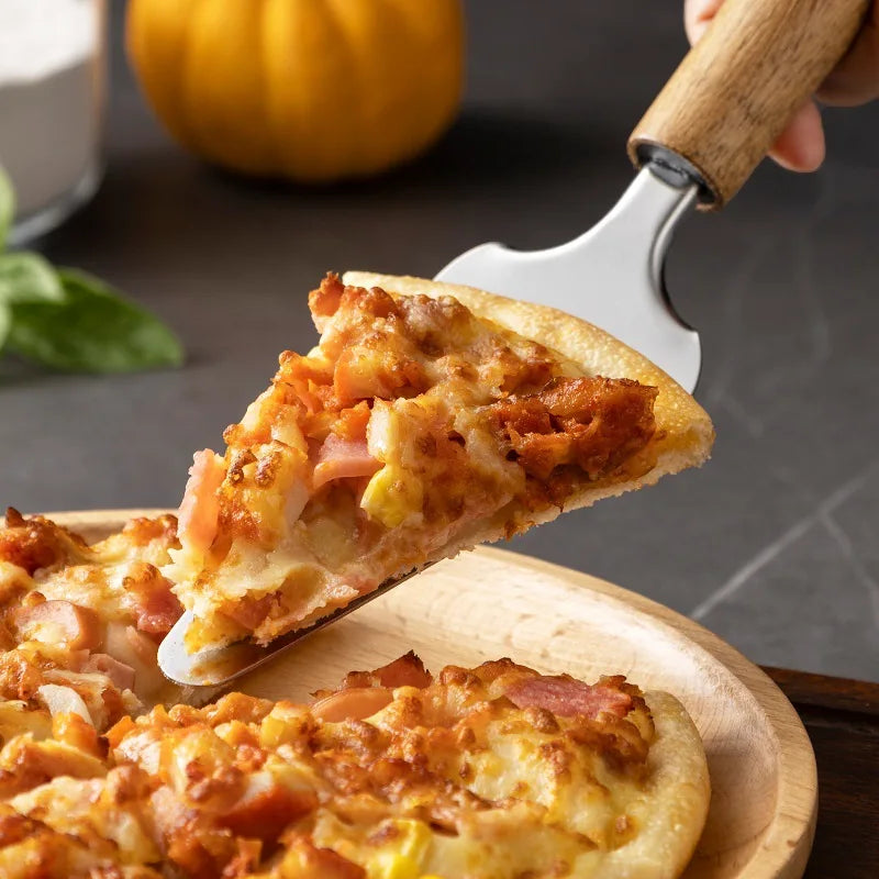 A Multifunctional Kitchen Gadgets Acacia Wood Stainless Steel Peeler Can Opener Egg Beater Pizza Cutter Cheese Spatula Set Qme
