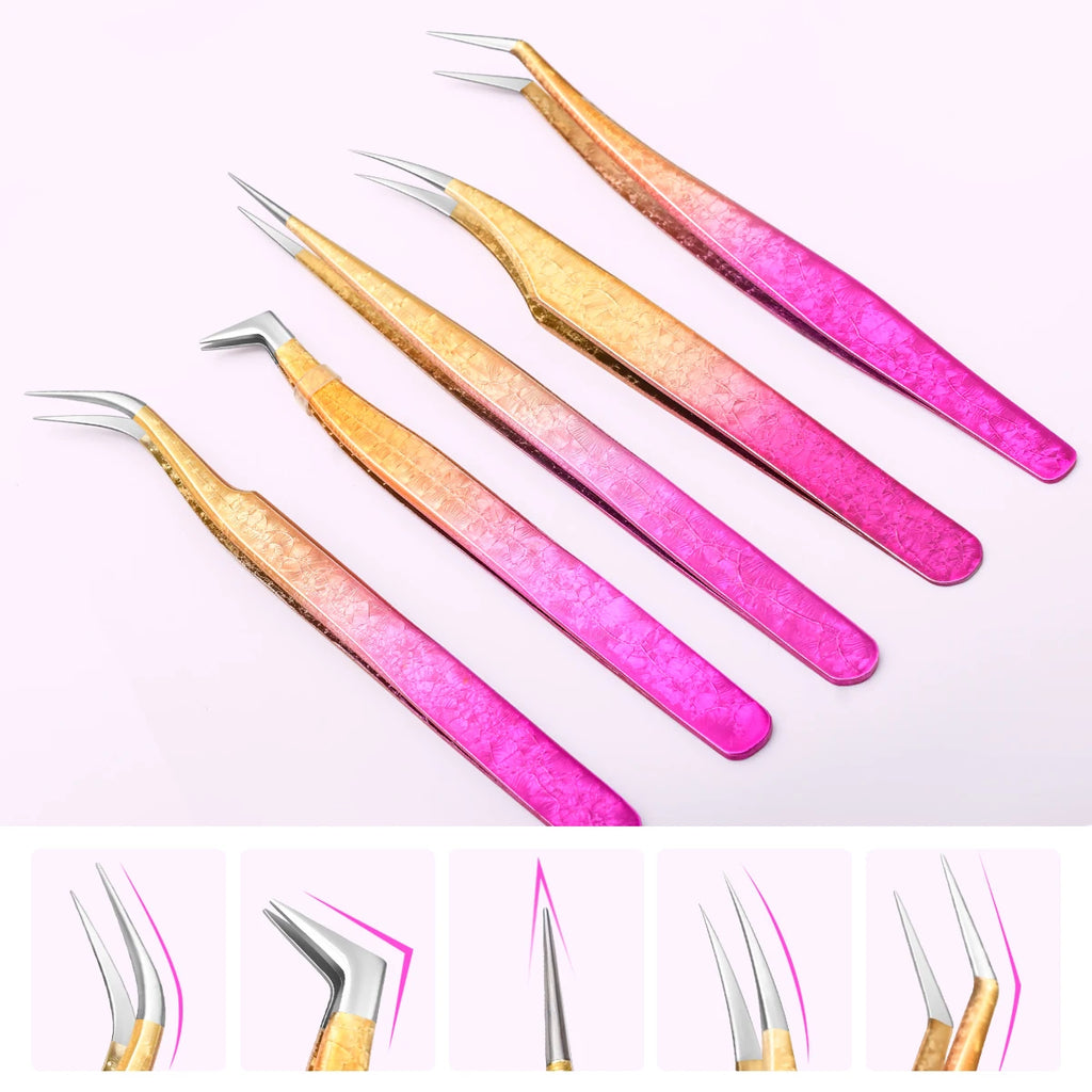 5 Eyelash Tweezers Extension Volume Tool Strap Stainless Steel Sharp Qme