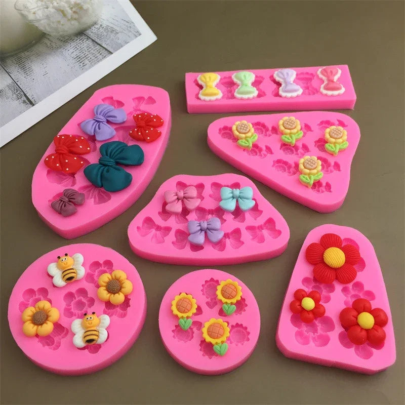 Cute Cartoon Silicone Molds DIY Flowers Bow Bee Fondant Cupcake Cake Qme
