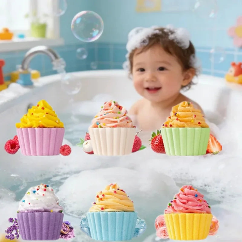 Cute Cake Bath 80g Handmade Fizzy Bath Ball for Children Natural Essential Oil Bubble Bath Salt Spa Gift for Kids Women Qme