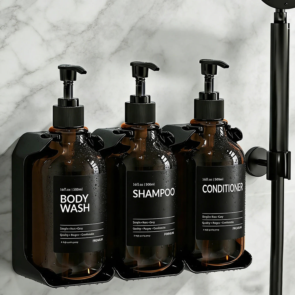 Shower Soap Dispenser Wall Mounted-Charmber Shampoo and Conditioner Dispenser Set-No Drill Bathroom Soap Dispenser for Shower Qme
