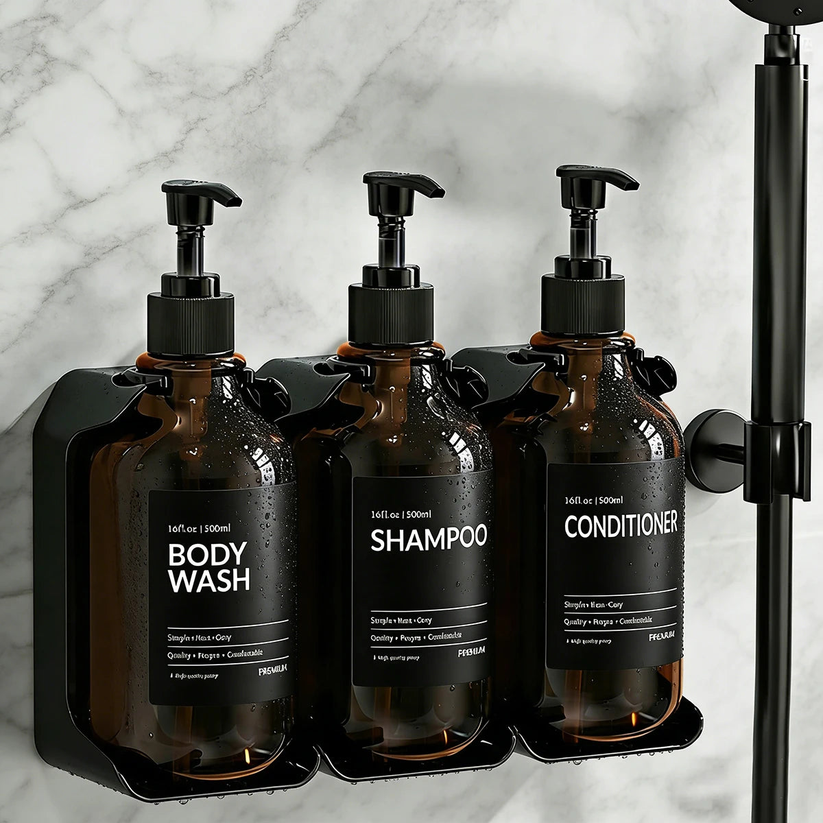 Shower Soap Dispenser Wall Mounted-Charmber Shampoo and Conditioner Dispenser Set-No Drill Bathroom Soap Dispenser for Shower Qme