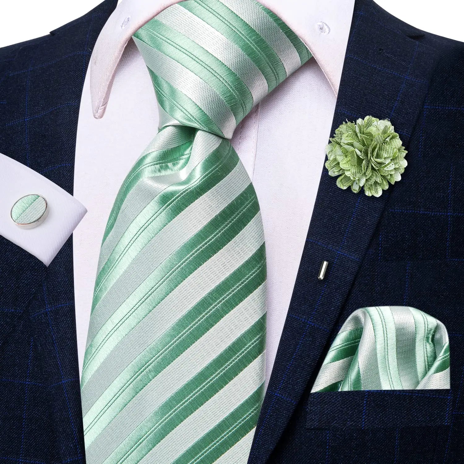 Striped Purple White Tie With Brooch Silk Elegent Necktie For Men Handky Cufflink Fashion Wedding Business Party Hi-Tie Designer Qme N-3786-XH-027