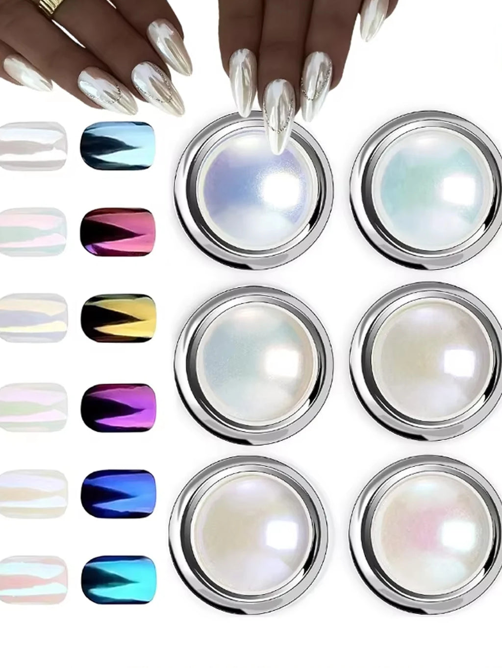 6-Piece Aurora Pearl Chrome Nail Powder Mirror-effect Polish Pigment Qme 01