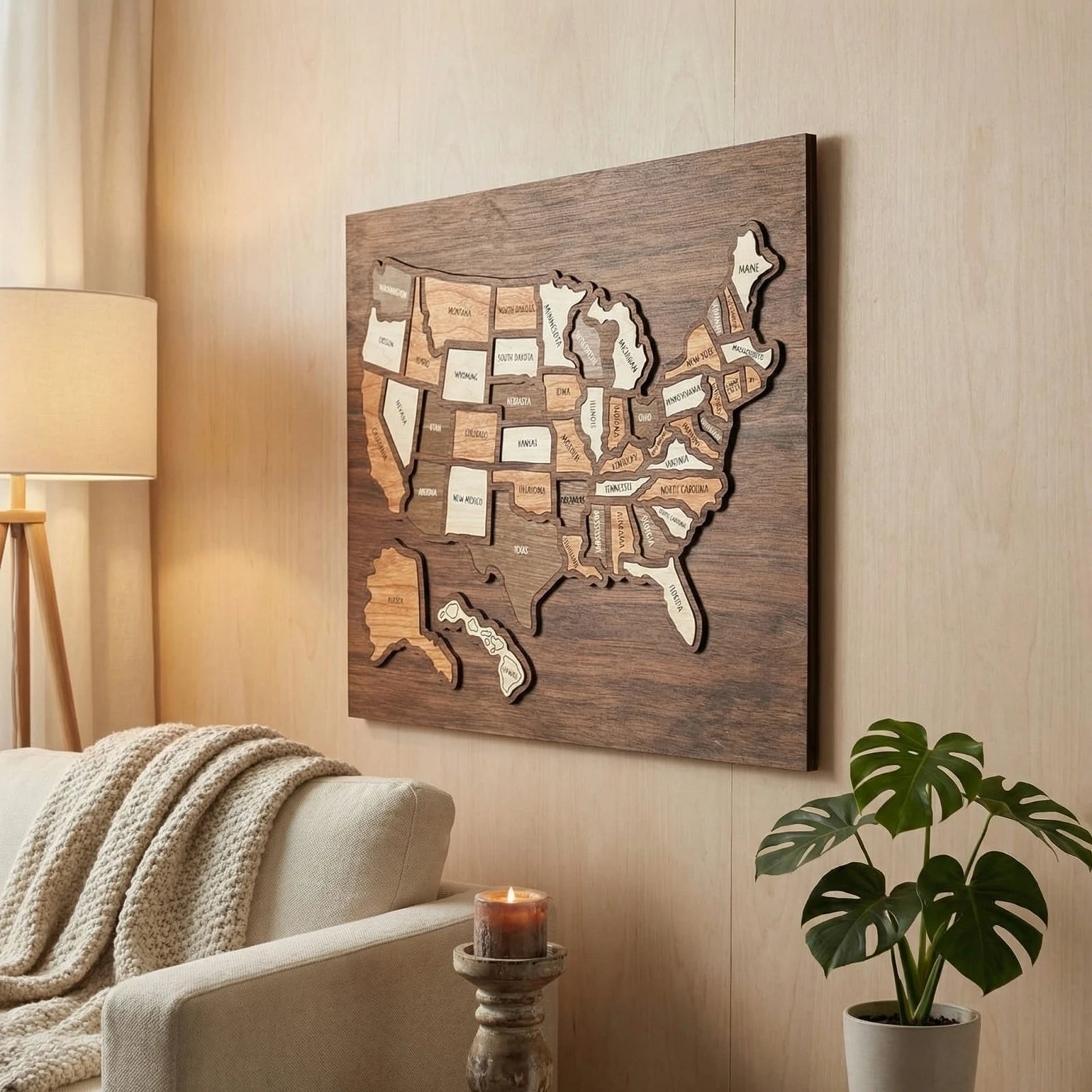 Wooden USA Travel Map Puzzle Record Your Journey Beautiful Memories Home Office Bar Hotel Wall Decoration Unique Gift Qme