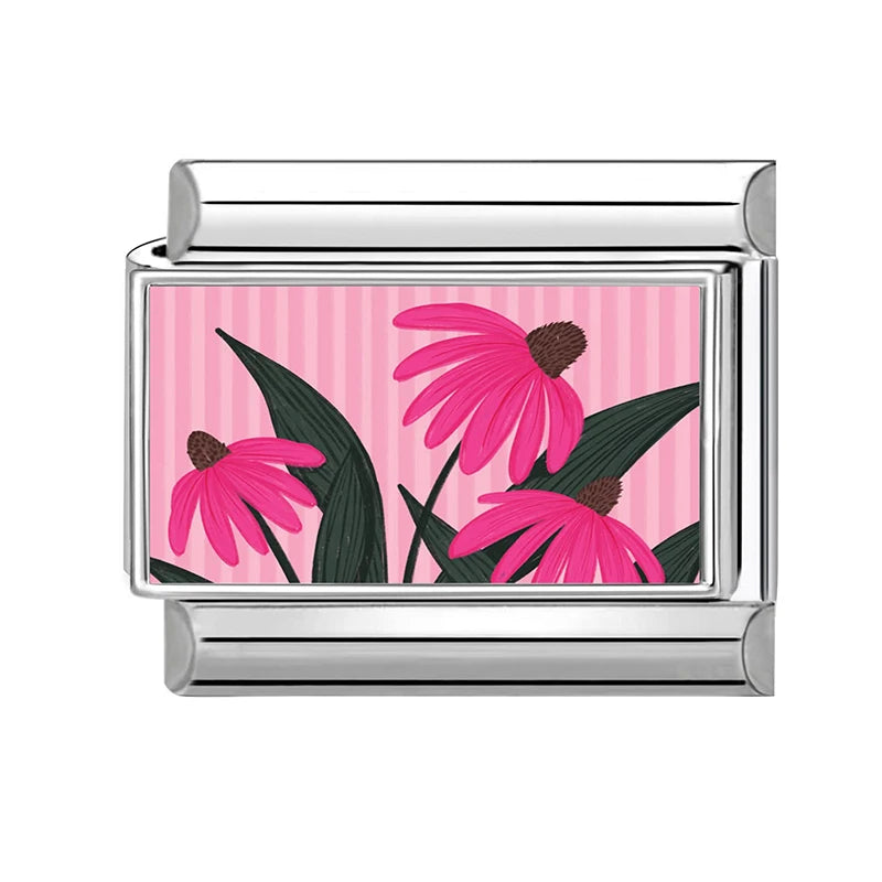 Y2K Plum Blossom Pink Black UFO Cute Flower Cat Italian Charm Link
