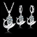 Fashion Austrian Crystal Jewelry Set 925 Sterling Silver Color Sweet Dolphin Pendant Necklace Loop Earrings Sets for Women Qme Default Title
