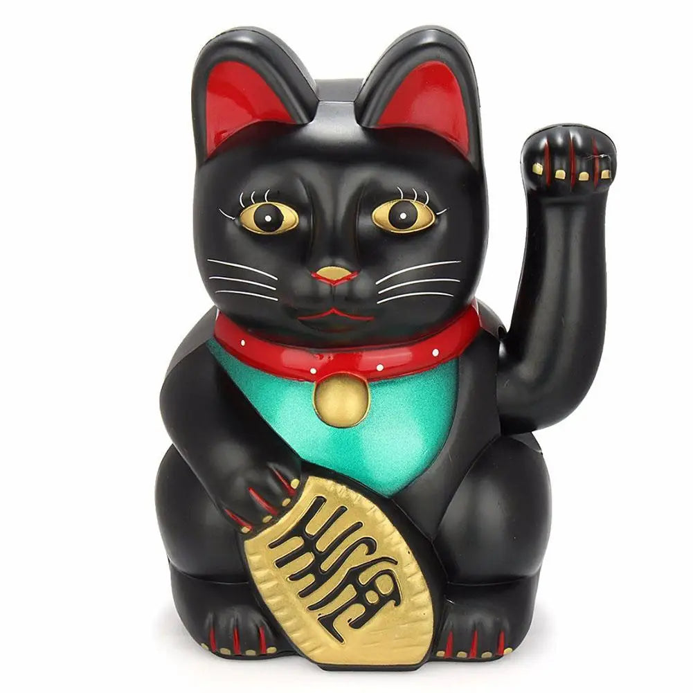 Chinese Lucky Cat Decoration Waving Arm Statue Figurine For Home Car Ornaments Golden Cashier New Store Opening Gift Qme Black