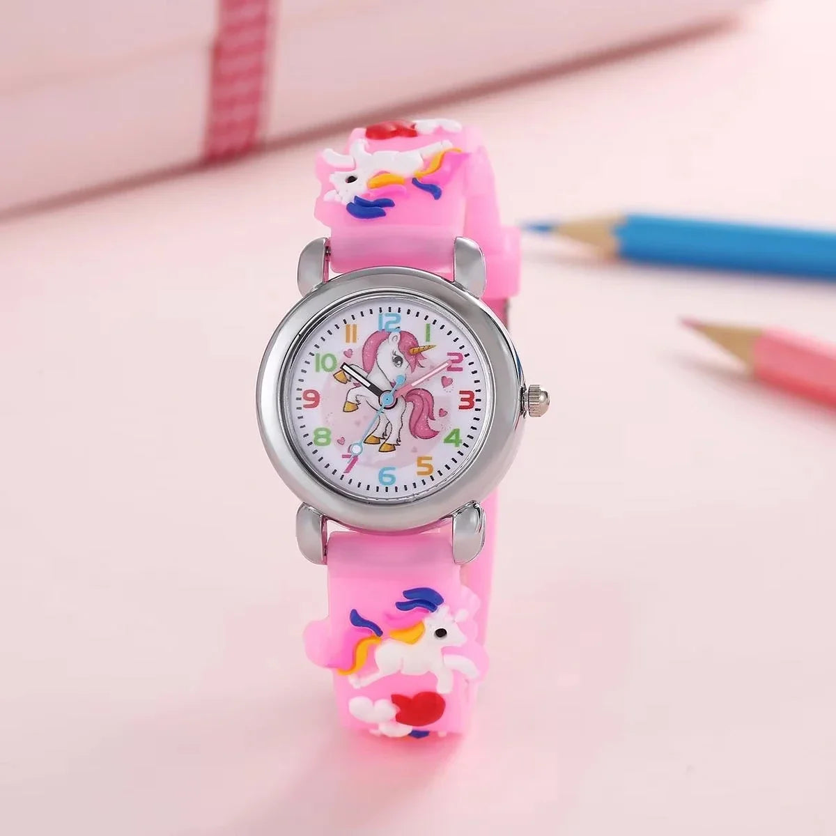 1pcs Fashion Color Cartoon Unicorn Student Children's Watch Quartz Watch Electronic Watch Qme