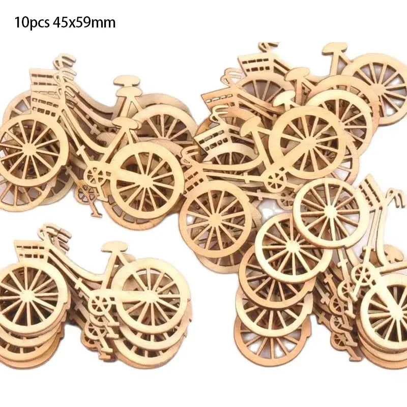 Natural Wood Slices Bicycle Die Cutting Plywood Template Carfts For Home Decoration DIY Wooden Ornament 10pcs/set 45X59mm M0914 Qme