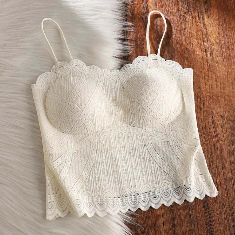 Spicy Girl Ice Silk Lace Camisole Slim Fit Sleeveless Corset Thin Qme White L