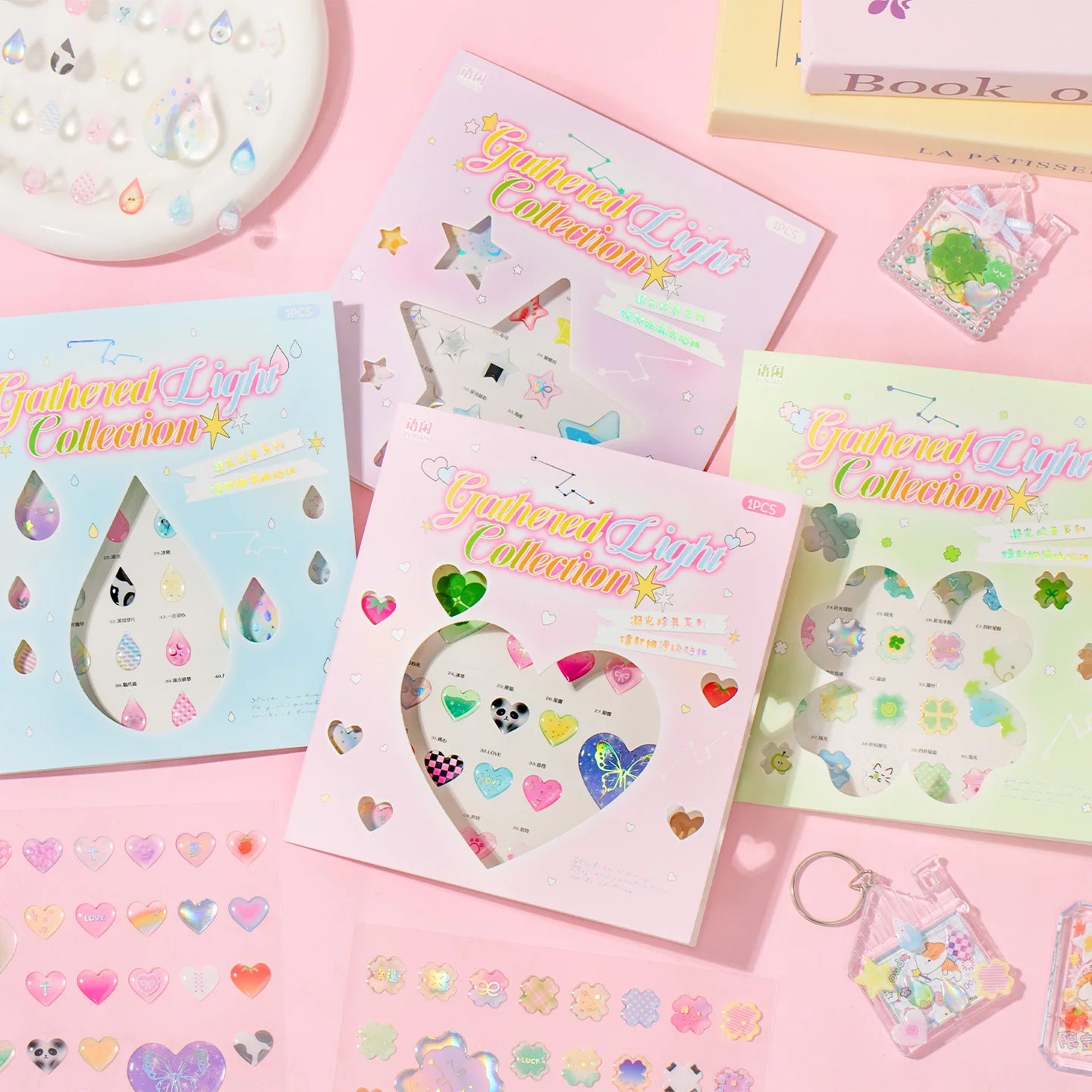 1 Sheet Cute Heart Shamrock Laser Silver Epoxy Sticker for DIY Scrapbooking Collage Guitar Phone Case Decoration Qme