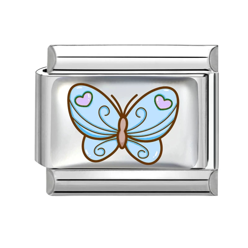 2026 Y2K Rainbow Heart Earth Blue Series Pattern Italian Charm Links