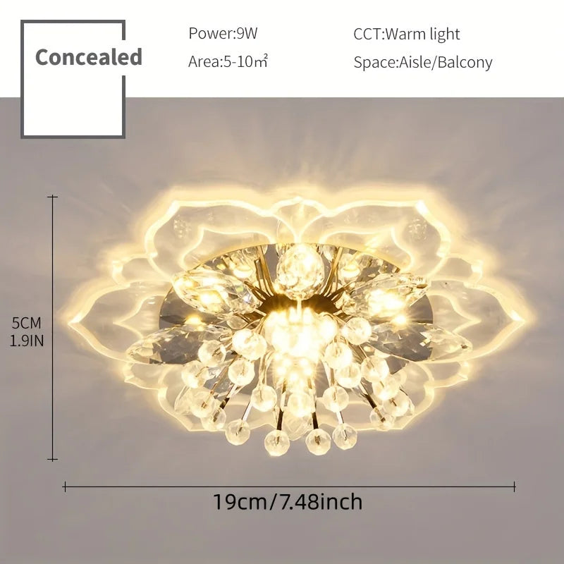 20cm LED Crystal Ceiling Light Modern Flower Shape Ceiling Lamp Hallway Living Room Lamp Bedroom Kitchen Corridors Aisle Light Qme Embedded warm