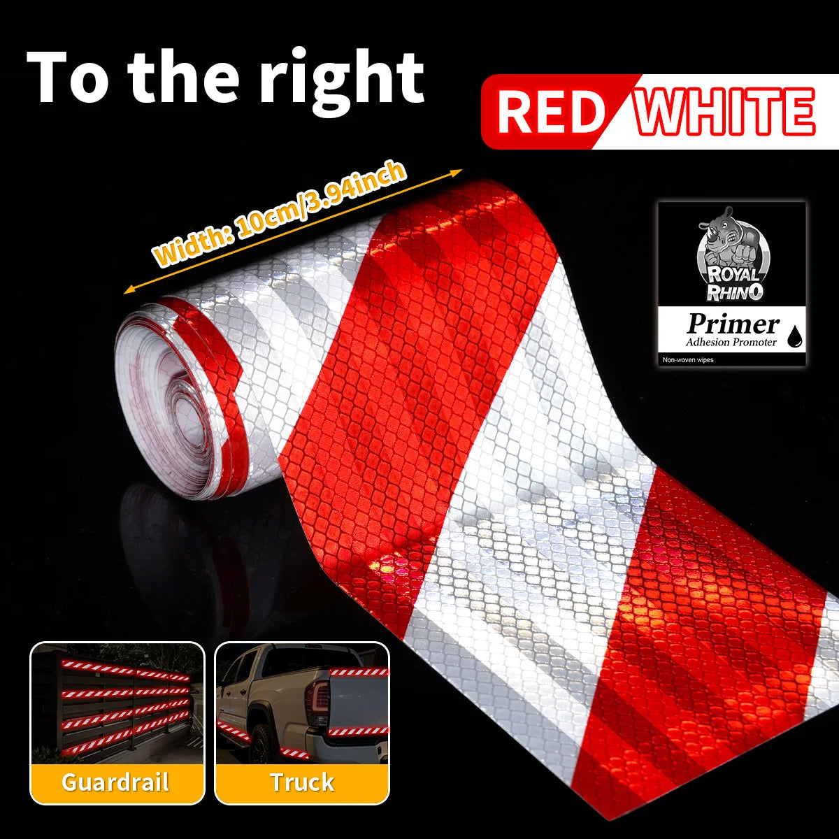 High Visibility Twill Reflective Tapes PET Material 10cmX1/3/5/10M Safety Warning Tapes Waterproof Self-adhesive For Cars DIY Qme RED WHITE-R 1M 10CM
