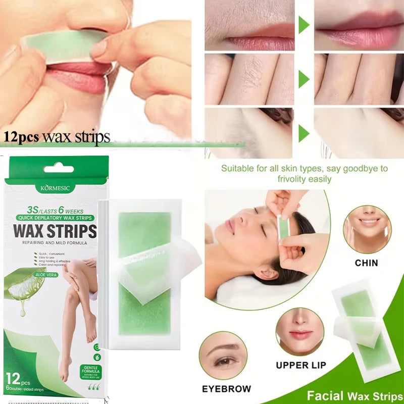 Depilatory Wax Strips Waxing Women Men Face Leg Arm Body Gentle Qme