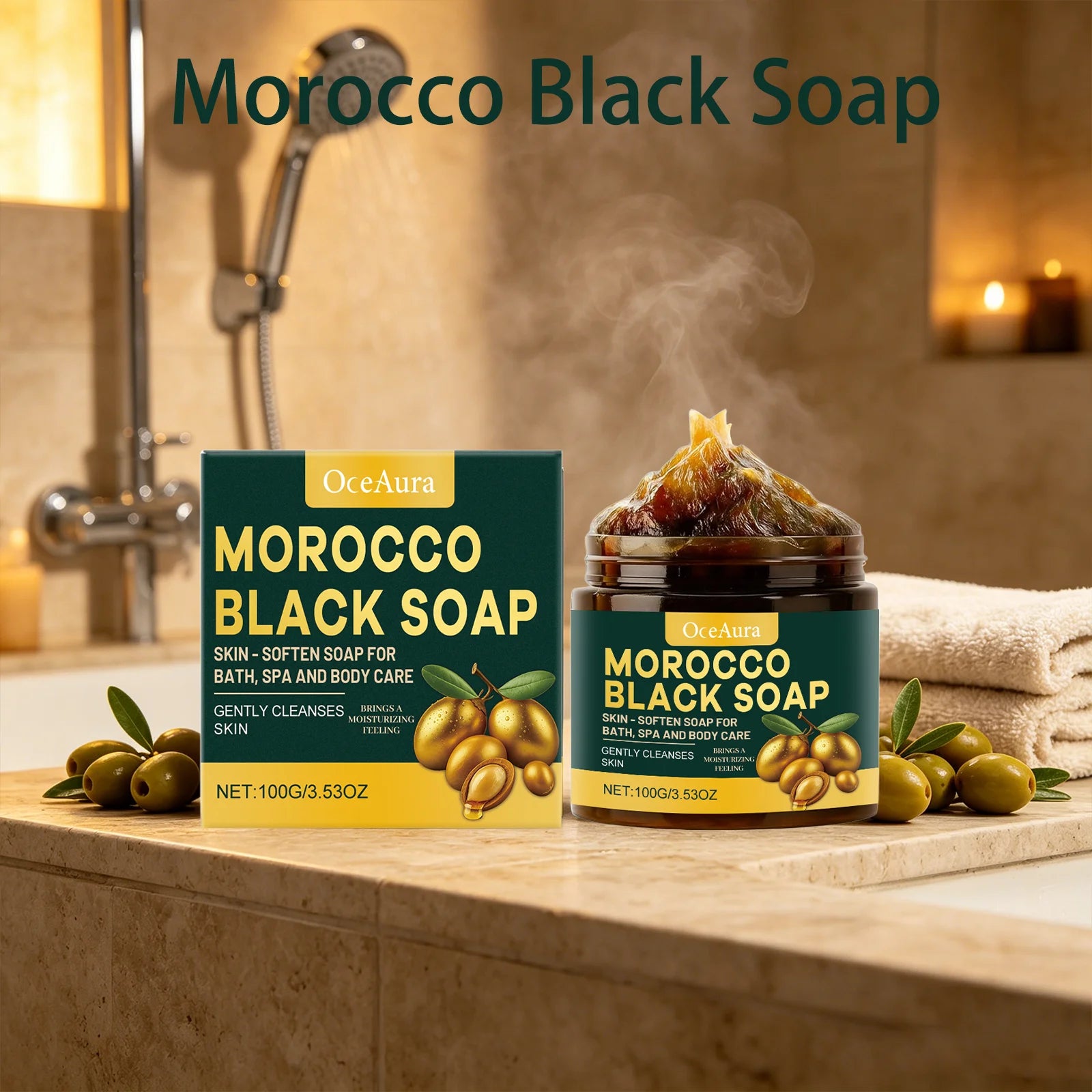 Oceaura Morocco Black Soap Bath Spa Body Care Gentle Cleansing Deep Qme