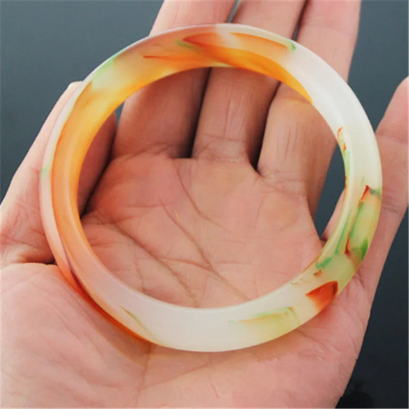 Multicolor Imitate Jade Bangle Charm Jewellery Fashion Accessories Hand-Carved Lucky Amulet Gifts for Women Her Men Qme Colorful 58-62mm
