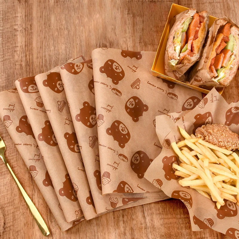 100PC Sandwich Packaging Paper Food Grade Without BisphenolA Oil Resistant Paper Bread Sandwich Fries Oilpaper Baking Tools Qme Default Title