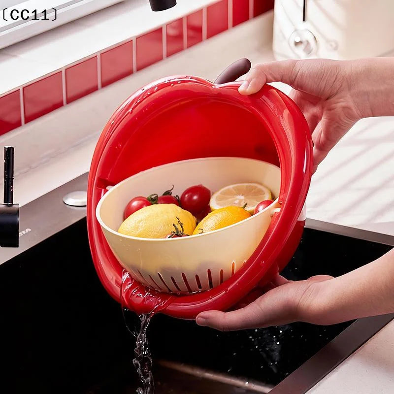 Cute Fruit-shaped Drain Basket Fruit Washing Basin Thickened Qme
