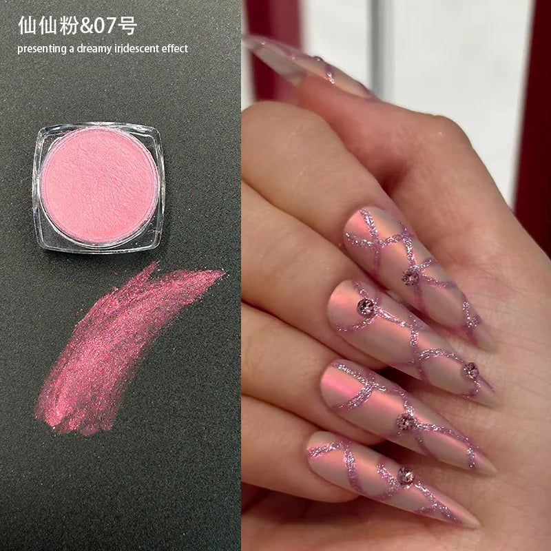 Icy Aurora Glitter Powder, Fairy Nail Glitter with Polarizing Shine, Transparent Holographic Mirror Glitter for Nail Art, 1g Qme 07