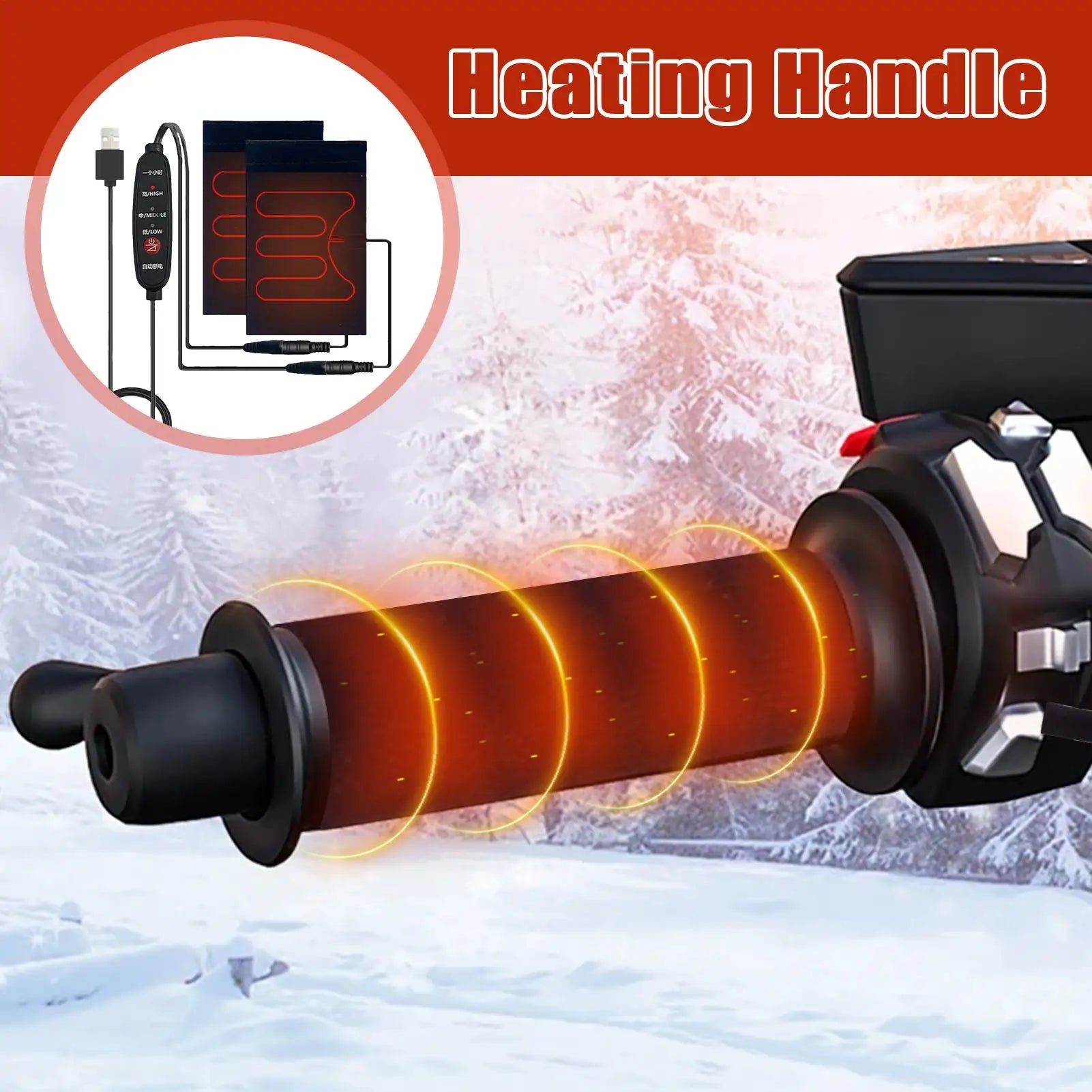 Heated Handlebar Grip 5V Handlebar Cover Heated Grips 3 Heating Levels Warm Hand Protection Winter Riding Gear for ATVs Electric Qme