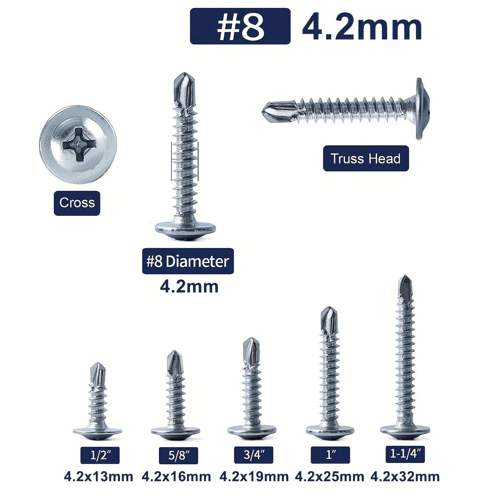 #8 Phillips Truss Head Self Drilling Tek Screw Zinc Oxide Sheet Metal Screws Fast Self Tapping Screws Lath to Metal Studs 100Pcs Qme