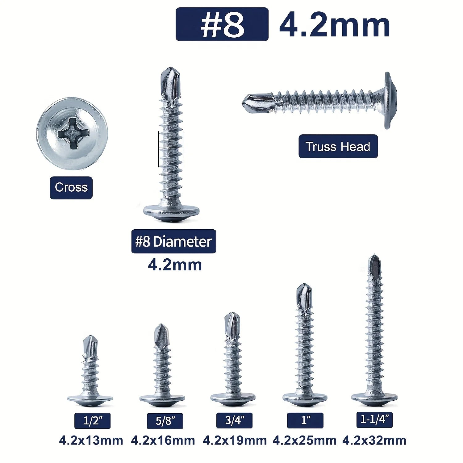 #8 Phillips Truss Head Self Drilling Tek Screw Zinc Oxide Sheet Metal Screws Fast Self Tapping Screws Lath to Metal Studs 100Pcs Qme