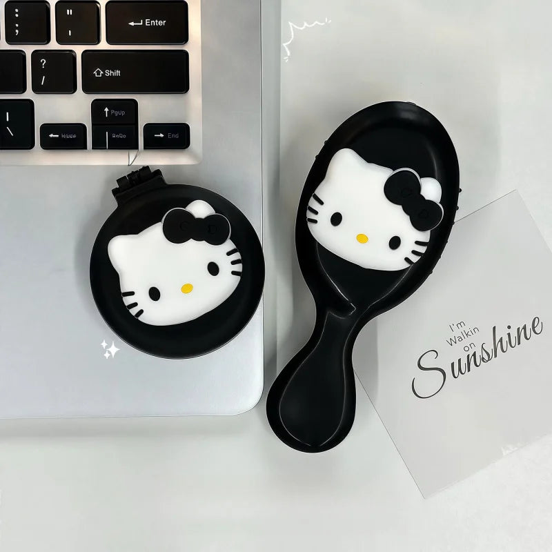 Cute Hello Kitty Black Air-cushion Comb 2-in-1 Mini Mirror Qme
