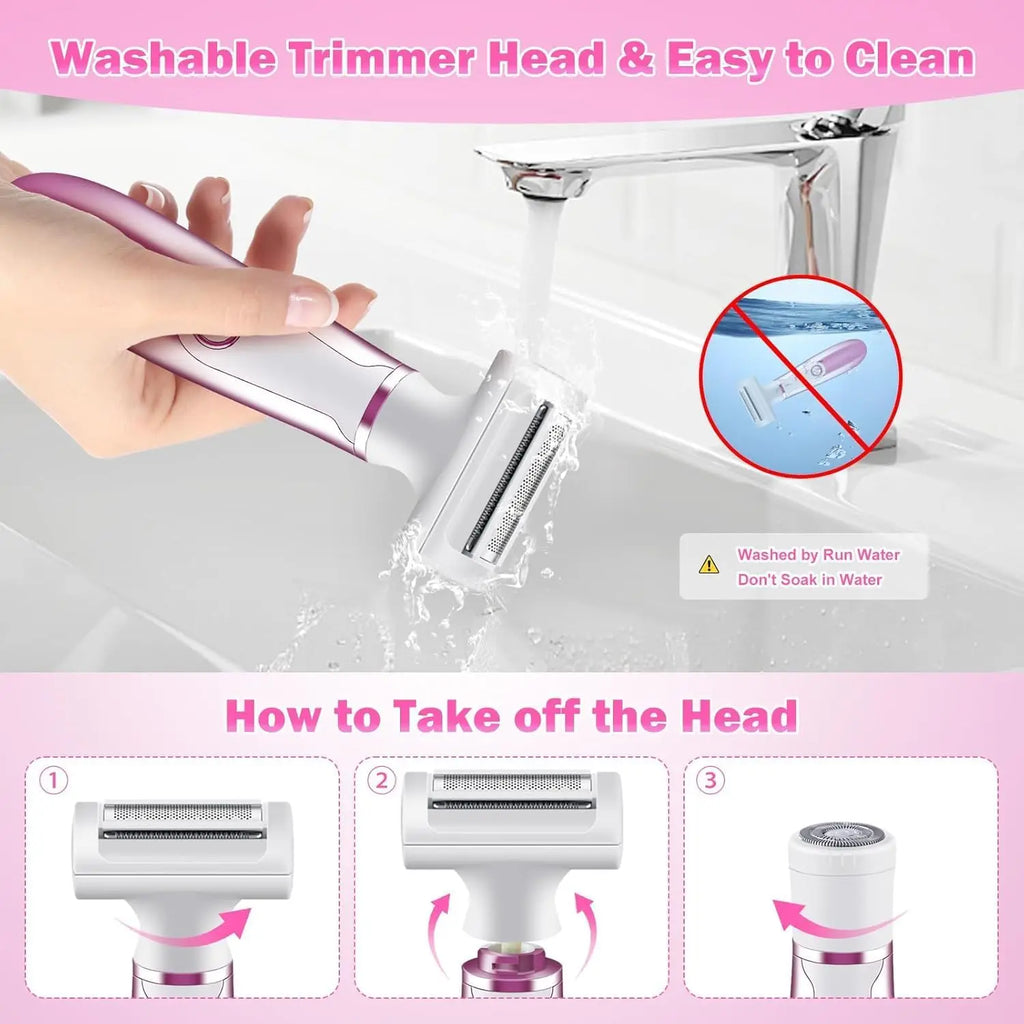 Electric Razors for Women,4 In 1 Womens Razors for Face Arm Leg Pubic Area, Cordless Hair Removal Rechargeable Bikini Trimmer Qme