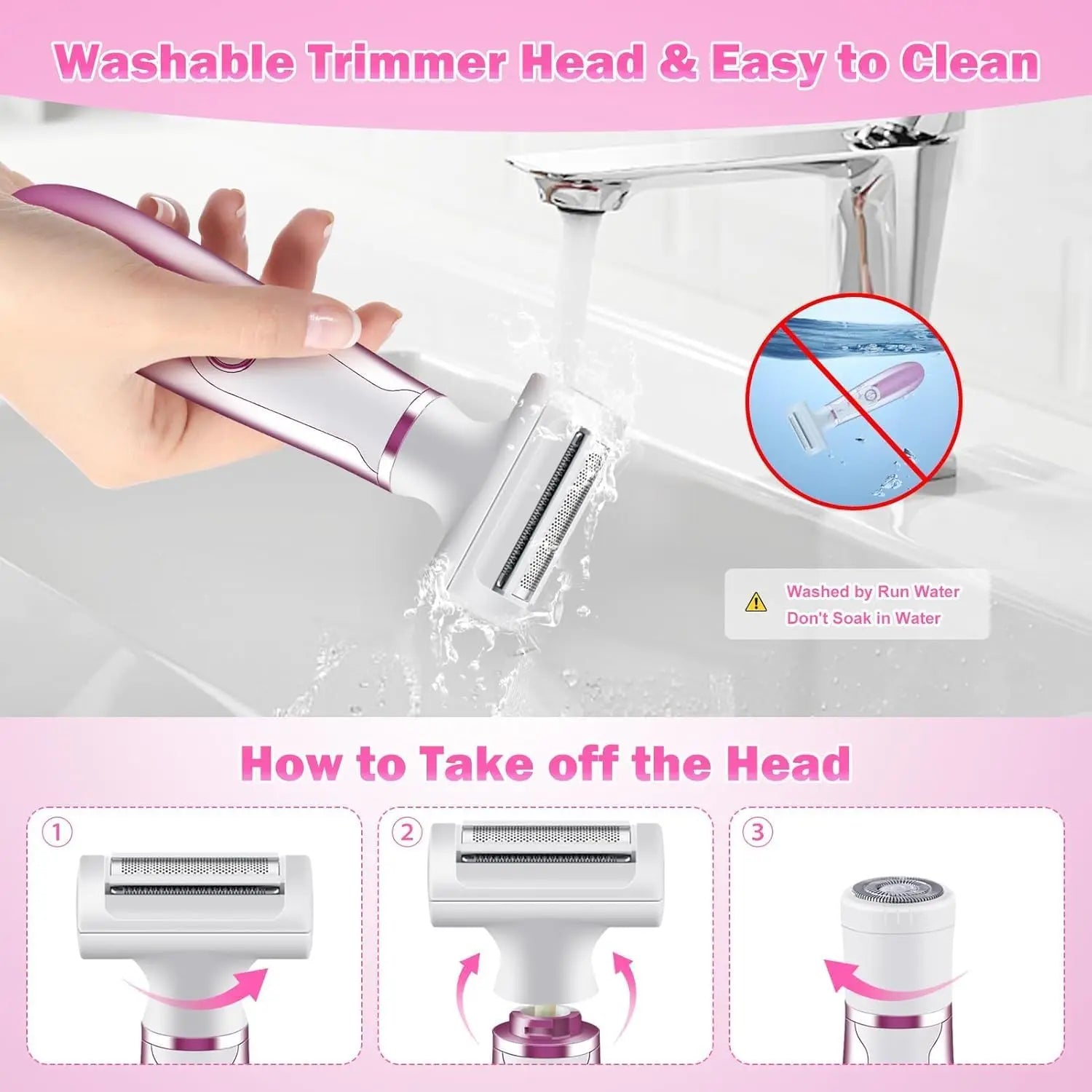 Electric Razors for Women,4 In 1 Womens Razors for Face Arm Leg Pubic Area, Cordless Hair Removal Rechargeable Bikini Trimmer Qme
