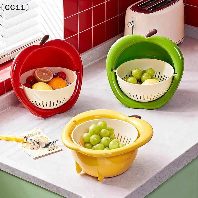 Cute Fruit-shaped Drain Basket Fruit Washing Basin Thickened Qme