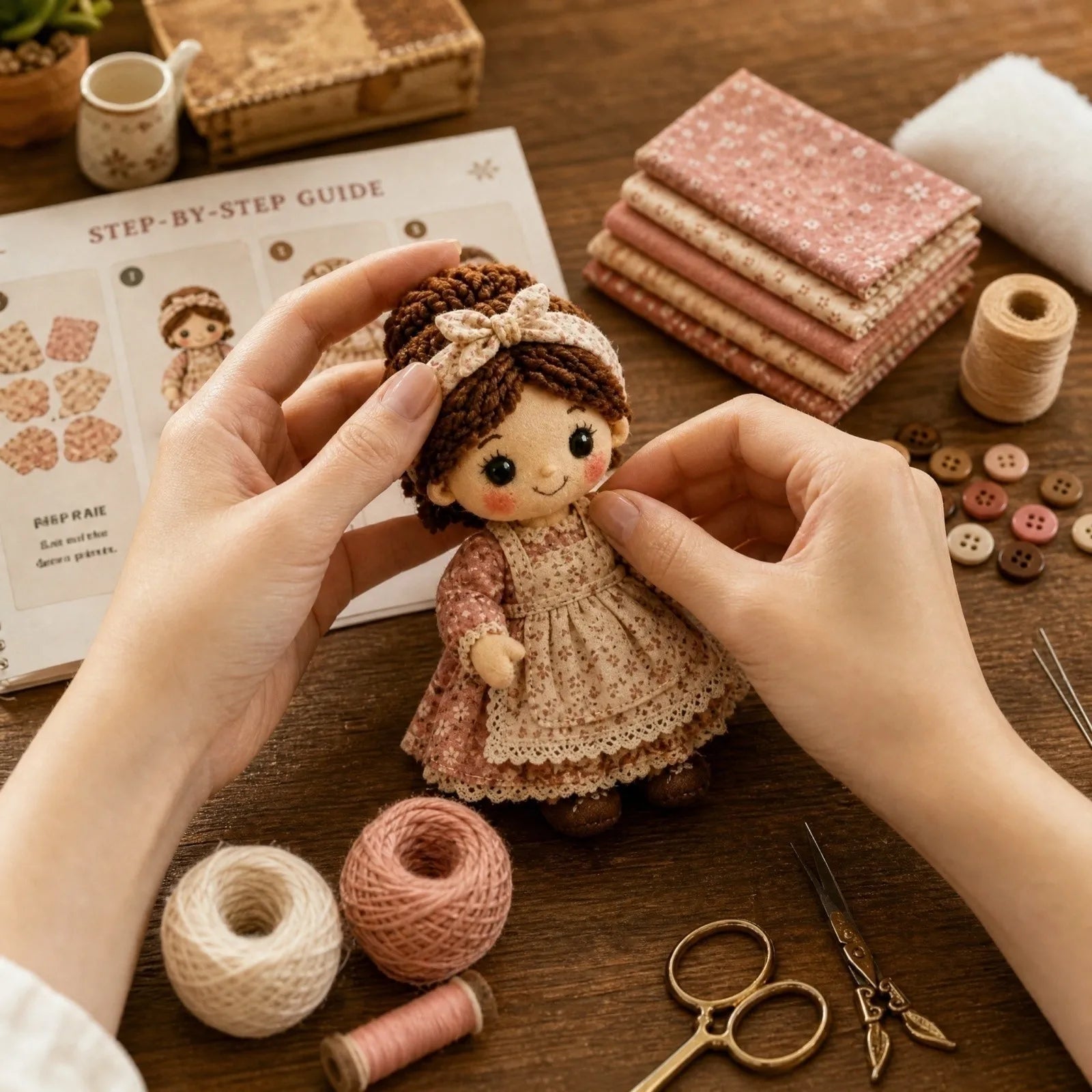 Doll Patchwork DIY Kit Complete Sewing Material Pack Fabric Accessory Set Handcraft Making Supplies for Beginner and Craft Lover Qme