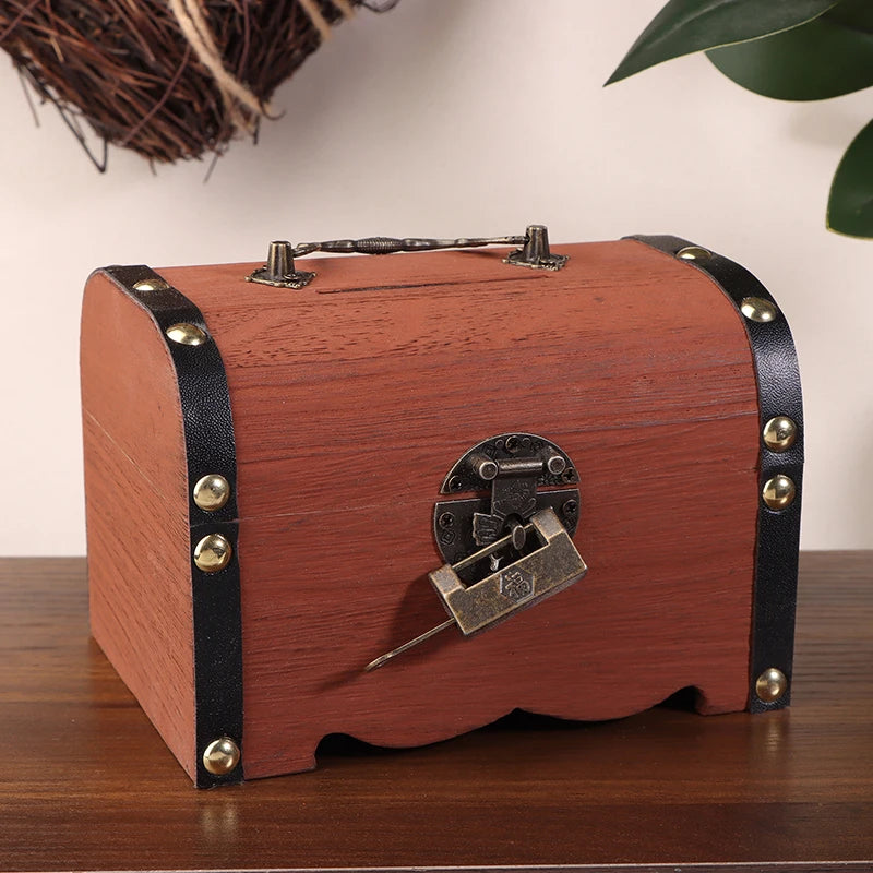 Saving Box Case Lock Home Retro Decoration Treasure Chest Vintage Qme A3