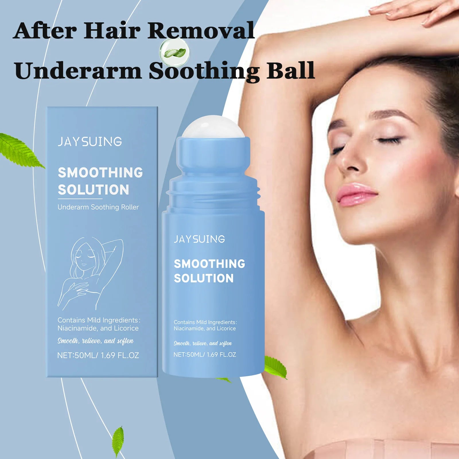 Underarm After Shave Soothing Roller Moisturizing Relieve Armpit Skin Pain Discomfort Reduce Redness Improve Dullness Quick-Dry Qme 3 x 50ml Boxed