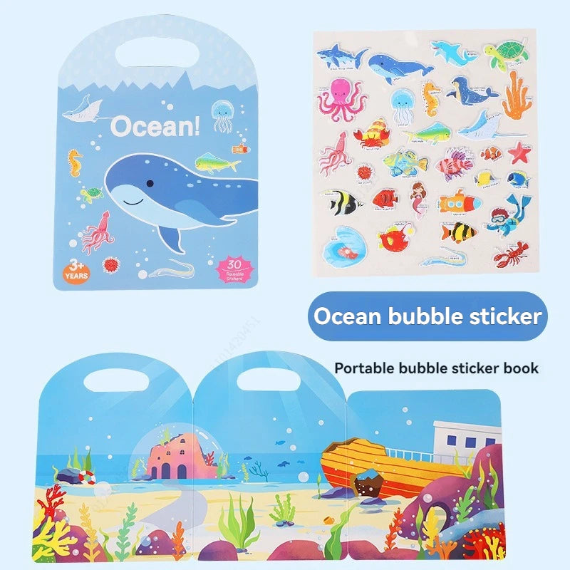 Reusable Sticker Book for Kids Vehicles Stickers Educational Learning Travel Stickers Activity Books for Toddler Girls Boy Qme Ocean