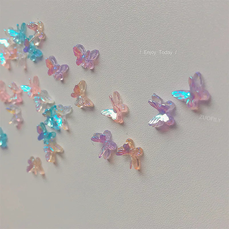 10/20pcs Aurora Glitter 3D Colorful Butterfly Nails Jewelry DIY Resin Manicure Decals Nail Art Decorations Accessories 2021 New Qme
