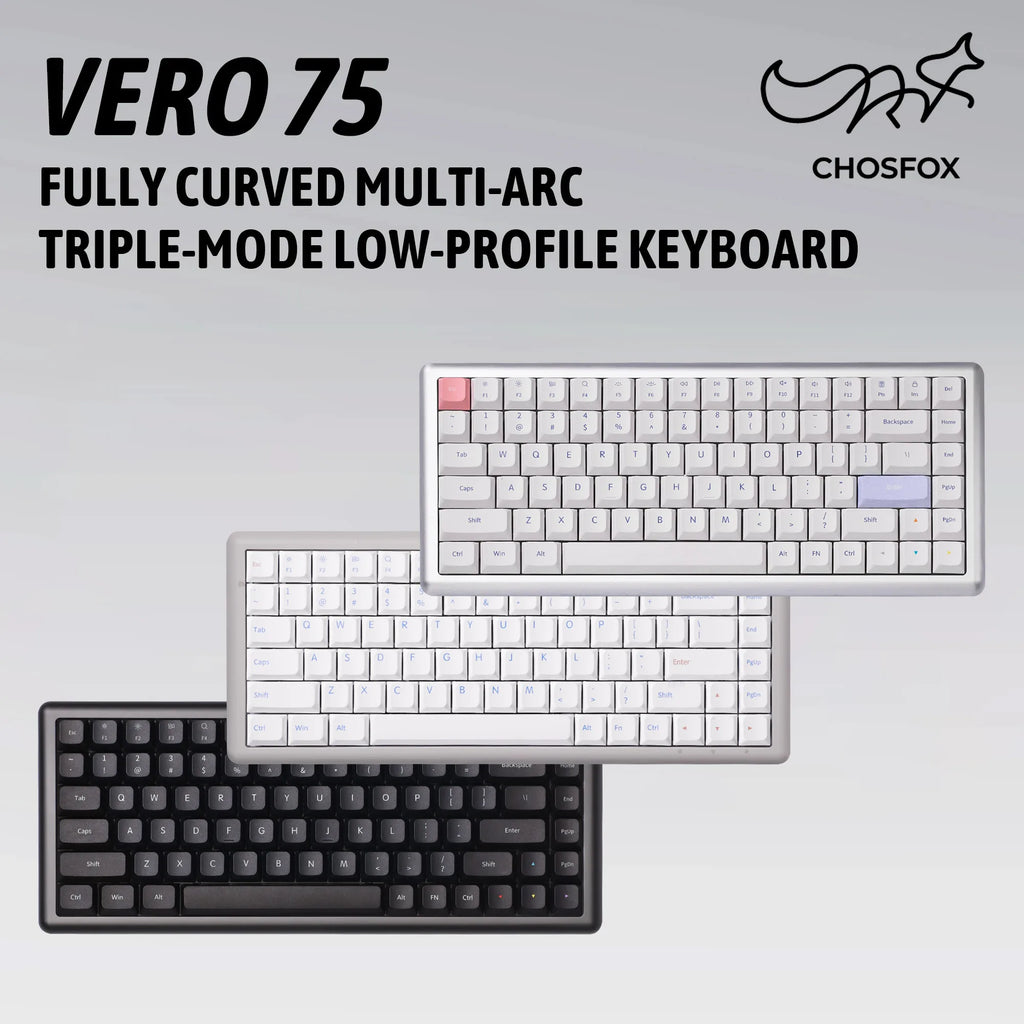 CHOSFOX Vero75 Low Profile Mechanical Keyboard Support QMK/VIA 84 Key 75% Three Modes Custom Hot Swappable RGB Office Keyboard Qme