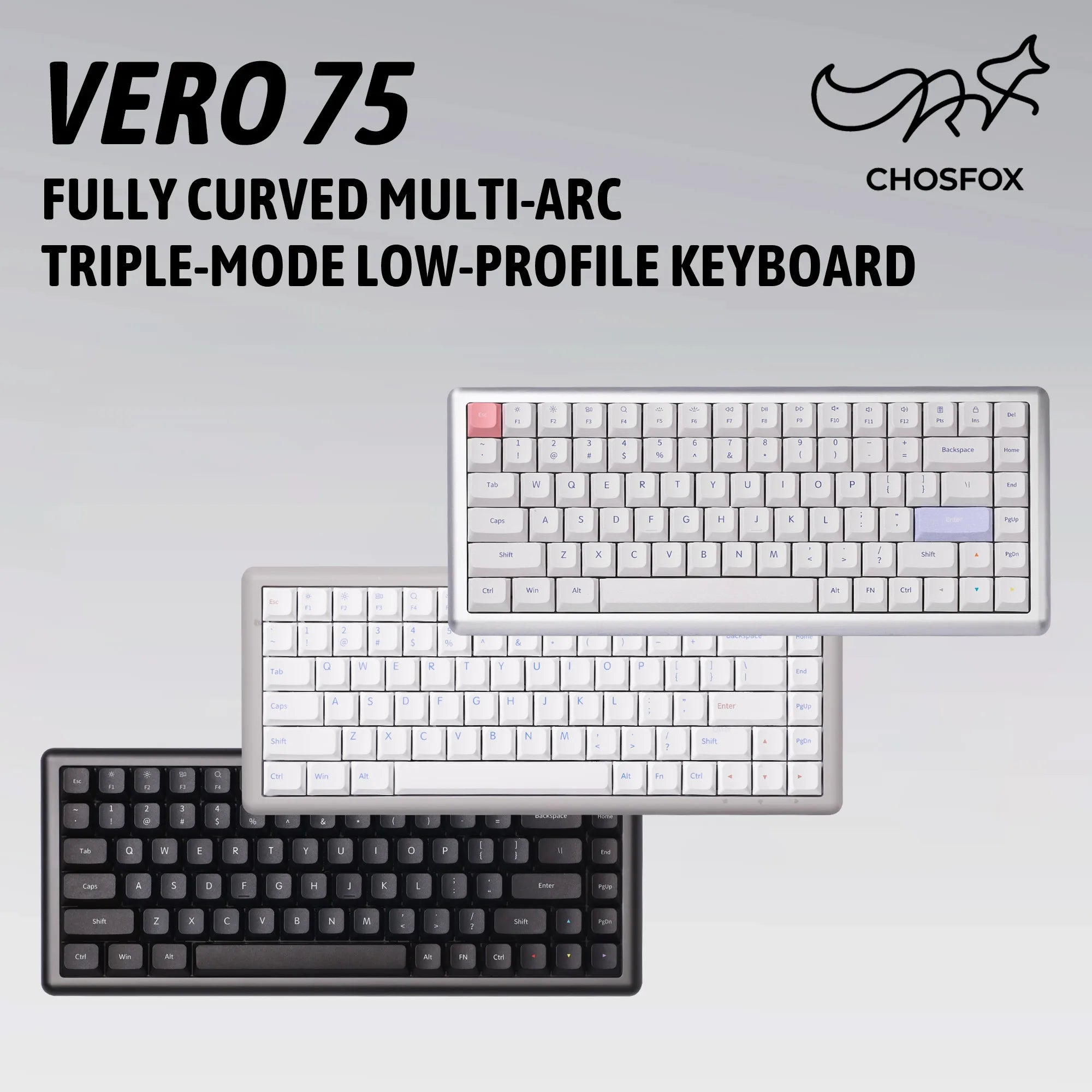 CHOSFOX Vero75 Low Profile Mechanical Keyboard Support QMK/VIA 84 Key 75% Three Modes Custom Hot Swappable RGB Office Keyboard Qme
