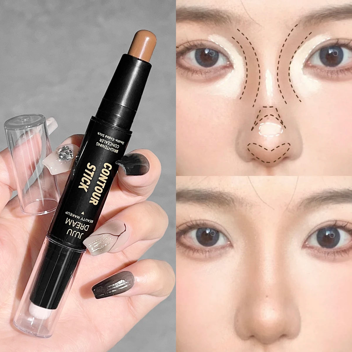 Dual-Ended Contour & Highlighter Stick - Matte Finish, Long-Lasting, Waterproof for Medium Skin Tones, for Return School Qme