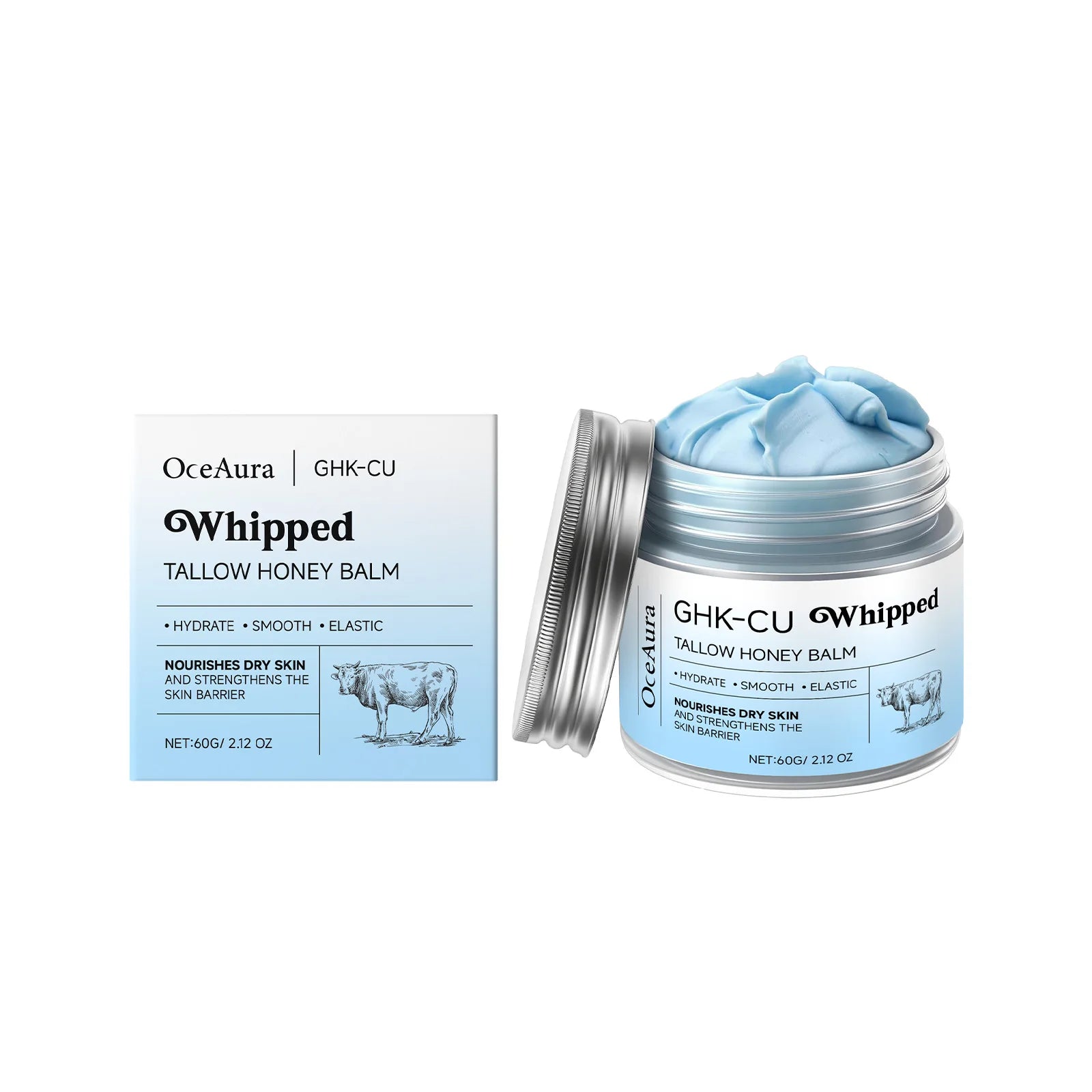 OceAura Whipped Tallow Honey Balm Ghk-Cu Firm Skin Elasticity Enhancement Strengthening Skin Barrier Repair Care Moisturizer 60g Qme 60g Boxed