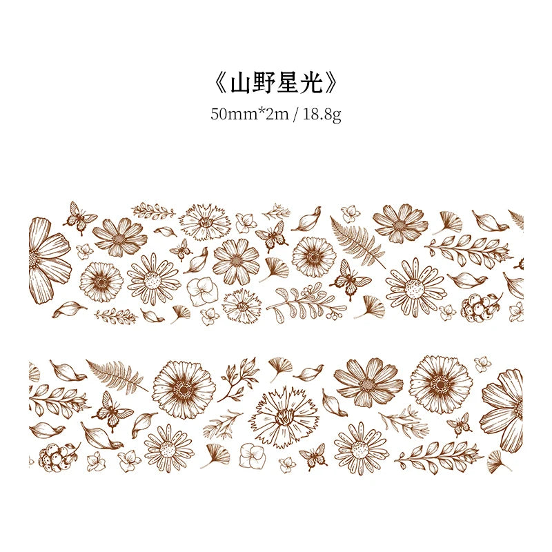 TIANZI 30mm/50mm*2m Vintage Plant Masking Washi Tape Flowers Sticker Aesthetics Diy Scrapbooking Sticker School Supplies Qme G