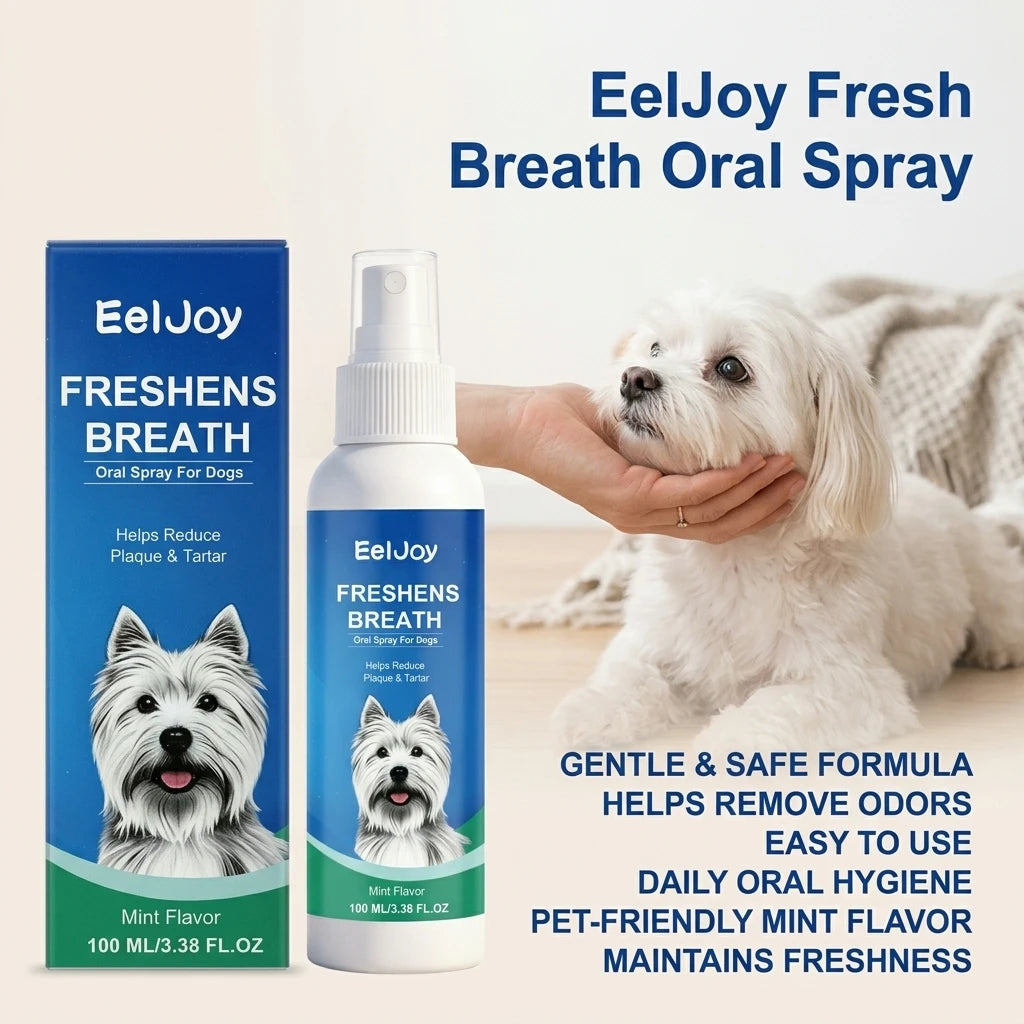 EELJOY Pet Dental Care Spray Reduces Plaque & Tartar Eliminates Bad Breath No‑brush Easy‑to‑use Mint‑flavored Dogs Mouth Cleaner Qme