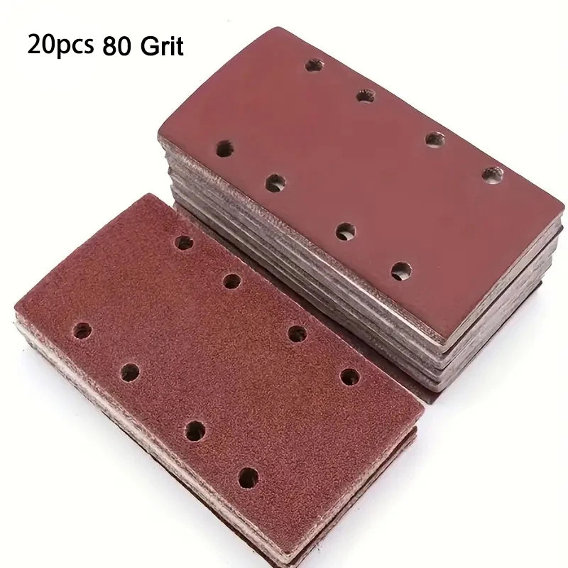 20pcs 8-Hole Rectangular Premium Flocked Sandpaper Sheets, Self-Adhesive, 185X93mm - Assorted Grits (60-600) For Air Grinders Qme 20pcs 80 Grit