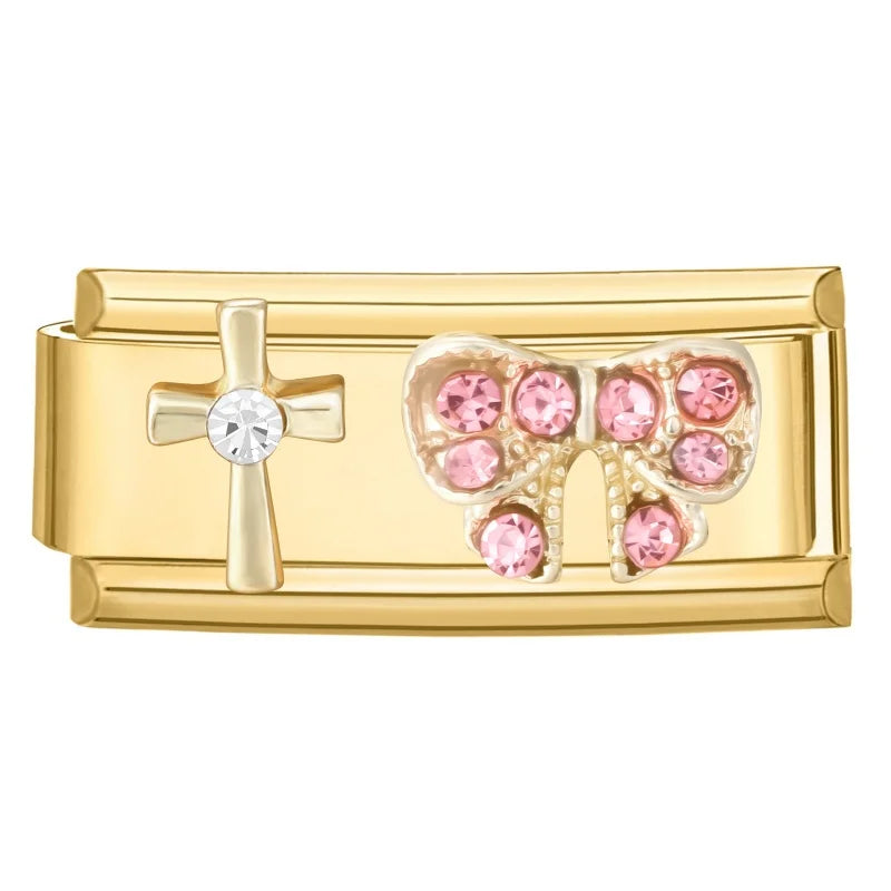 Sweet Flowers Butterfly Cute Heart Bows Italian Charm Link Gold Color Fit 9mm Stainless Steel Bracelet Women DIY Making Gift Qme Style 13